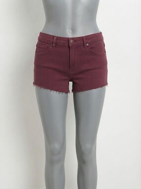 Harlow Burgundy Frayed-Hem Denim Shorts ✨